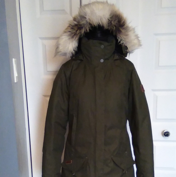 Columbia Alpine Escape Down Parka Waterproof  EUC Med brown/green colour! - Picture 5 of 13